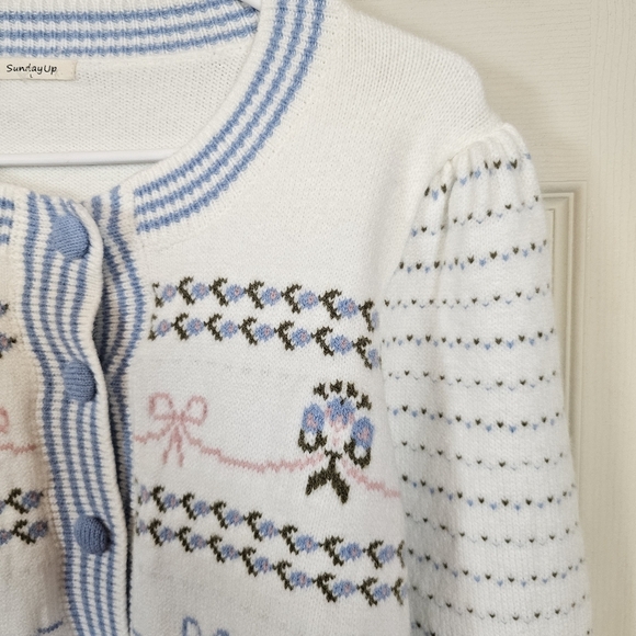 Sunday Up Button Up Cottagecore Floral Soft Girl Bell Sleeve Cardigan Sweater - Picture 4 of 9